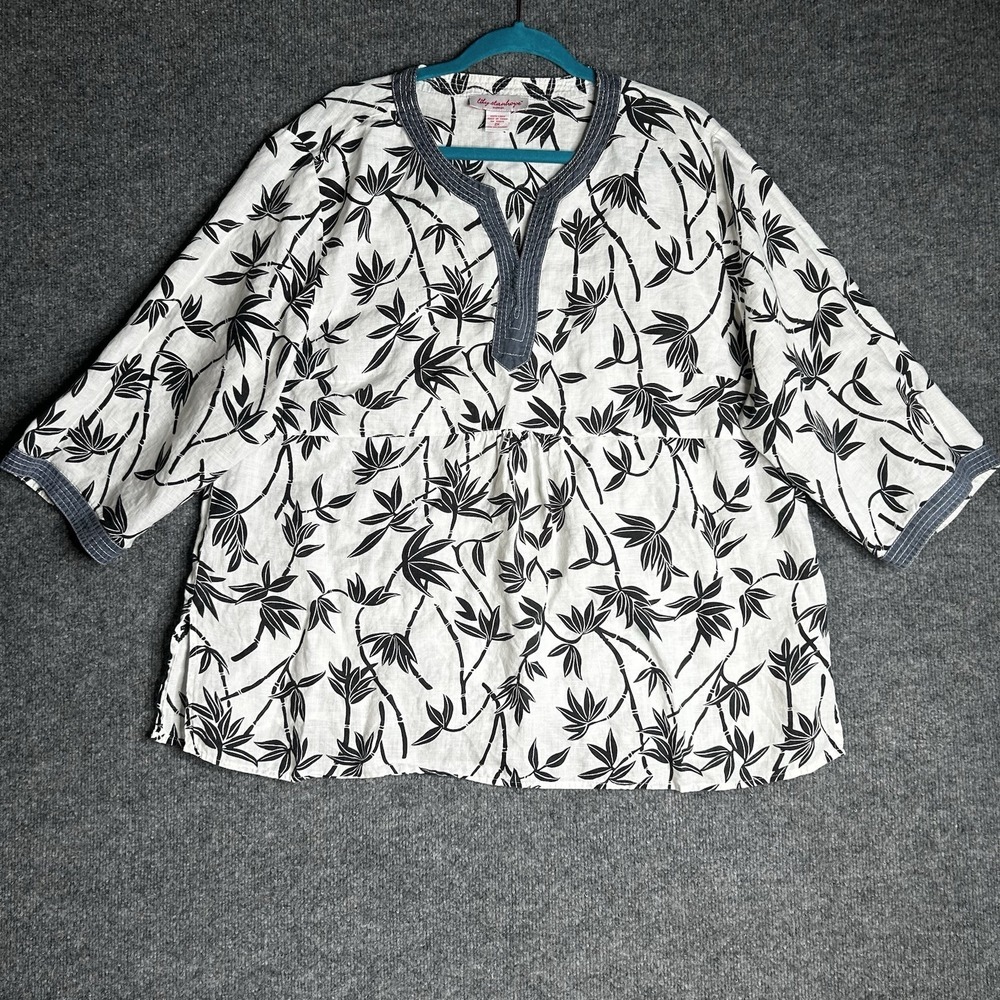Lily Stanhope Tunic Top Size 2x Linen‎ Bamboo Leaf Print Bohemian Beach